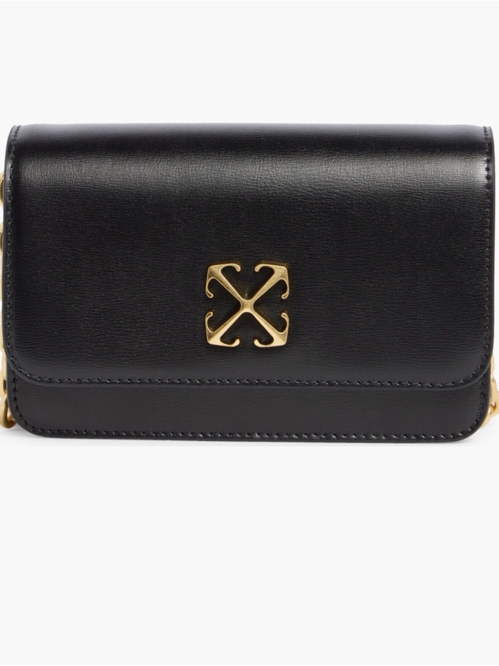 Off-White Black Leather Mini Shoulder Bag with Gold Logo
